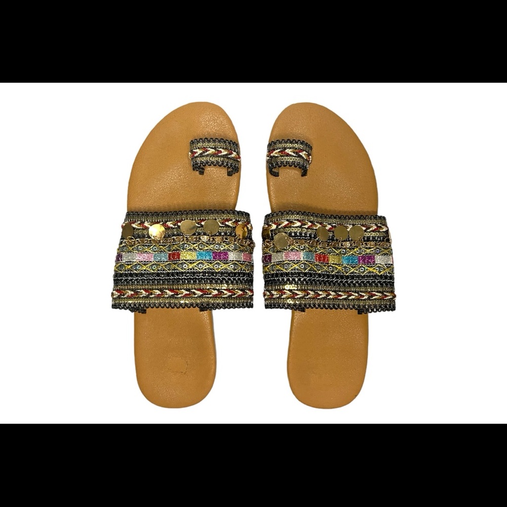 Shein Metal Charm Woven Thong Sandals